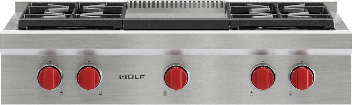 Wolf Srt364g 36 Inch Pro Style Gas, 36 Countertop Gas Range With Griddle