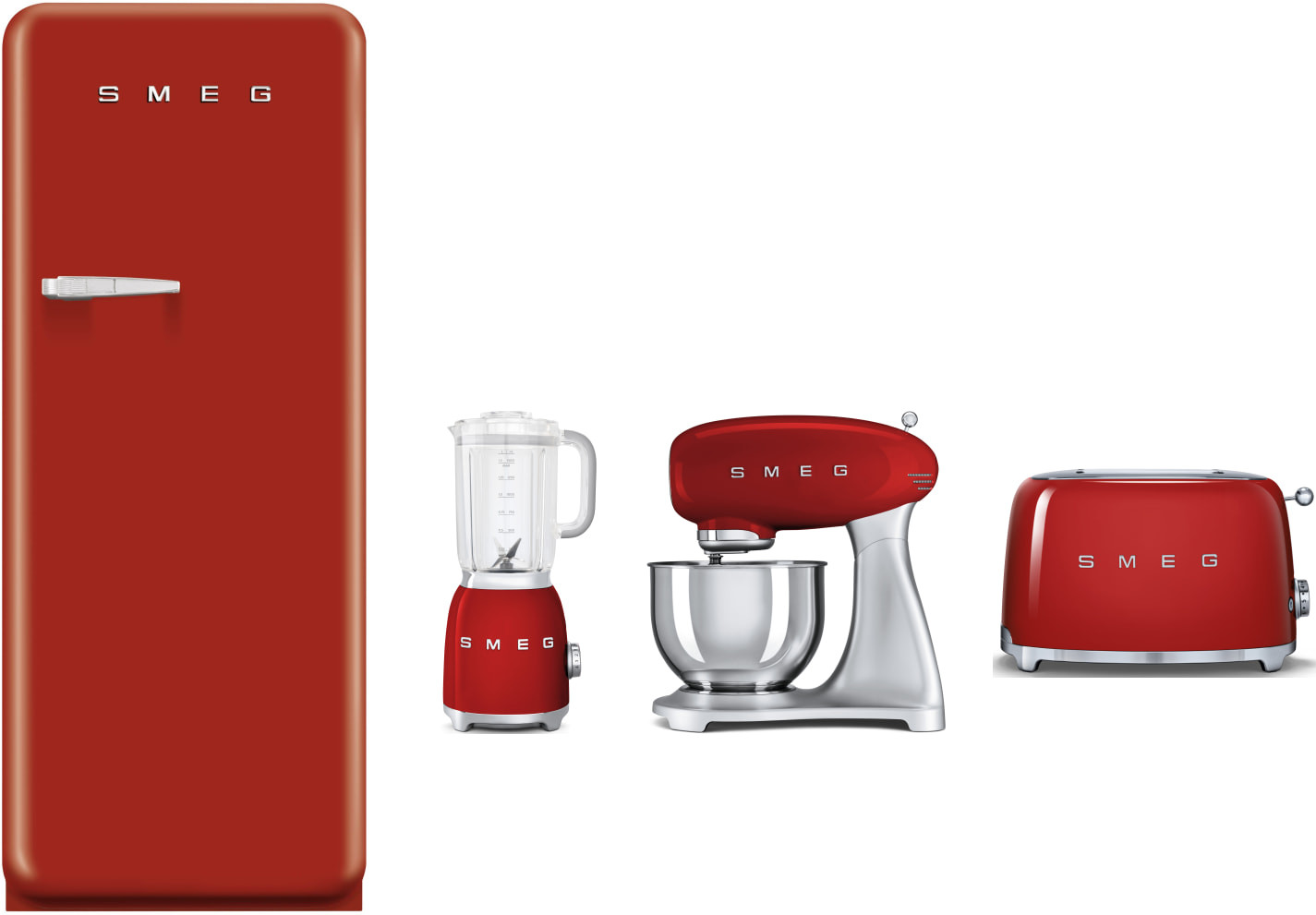 Smeg Smeg4r1 4 Piece Kitchen Appliances Package With Top Freezer Refrigerator In Red