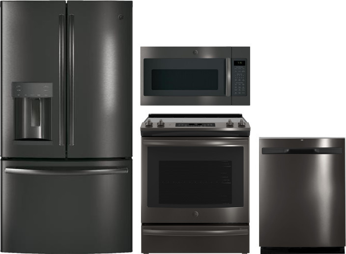 GE GEREERDWMVBSS10254 4 Piece Kitchen Appliances Package with French Ge Black Stainless Steel Appliances