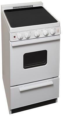 Premier EAS2X0OP 20 Inch Electric Range with 4 Smoothtop Burners, 1.5 Inch  Porcelain Backguard, Hot Surface Indicator Light, Surface and Oven Power  Light, Interior Oven Light, Full Width Storage Drawer and ADA Compliant:  White