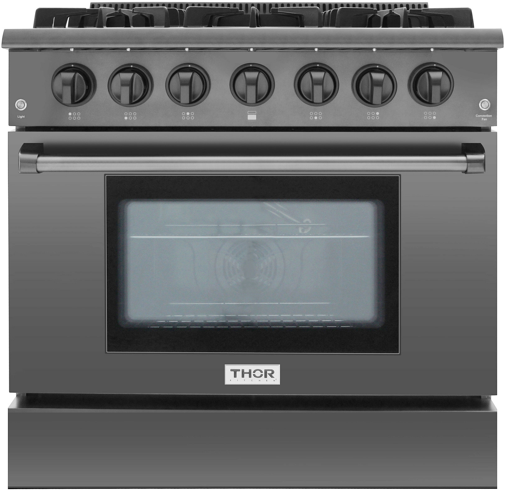 6 Burners & Cast Iron Grates New Thor Kitchen 36 Pro-Style Gas Range HRG3618-BS with 5.2 cu.ft Convection Oven in Black Stainless Steel Cast-Iron Reversible Griddle 