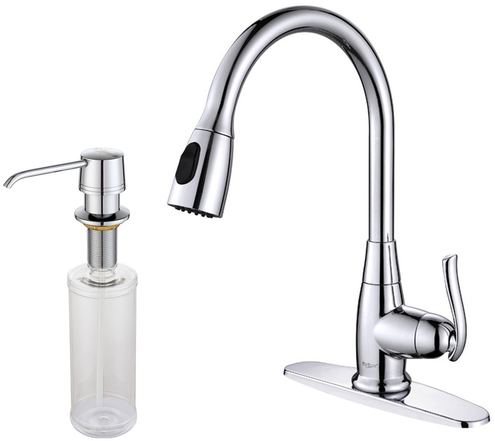 Kraus KPF-1612-KSD-30SS Single Lever Pull Down Kitchen Faucet Stainless Steel Finish and Soap Dispenser