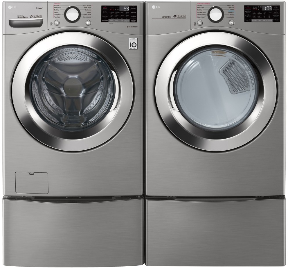 Lg Lgwadrev37002 Side By Side On Pedestals Washer Dryer Set With Front Load Washer And Electric Dryer In Graphite Steel