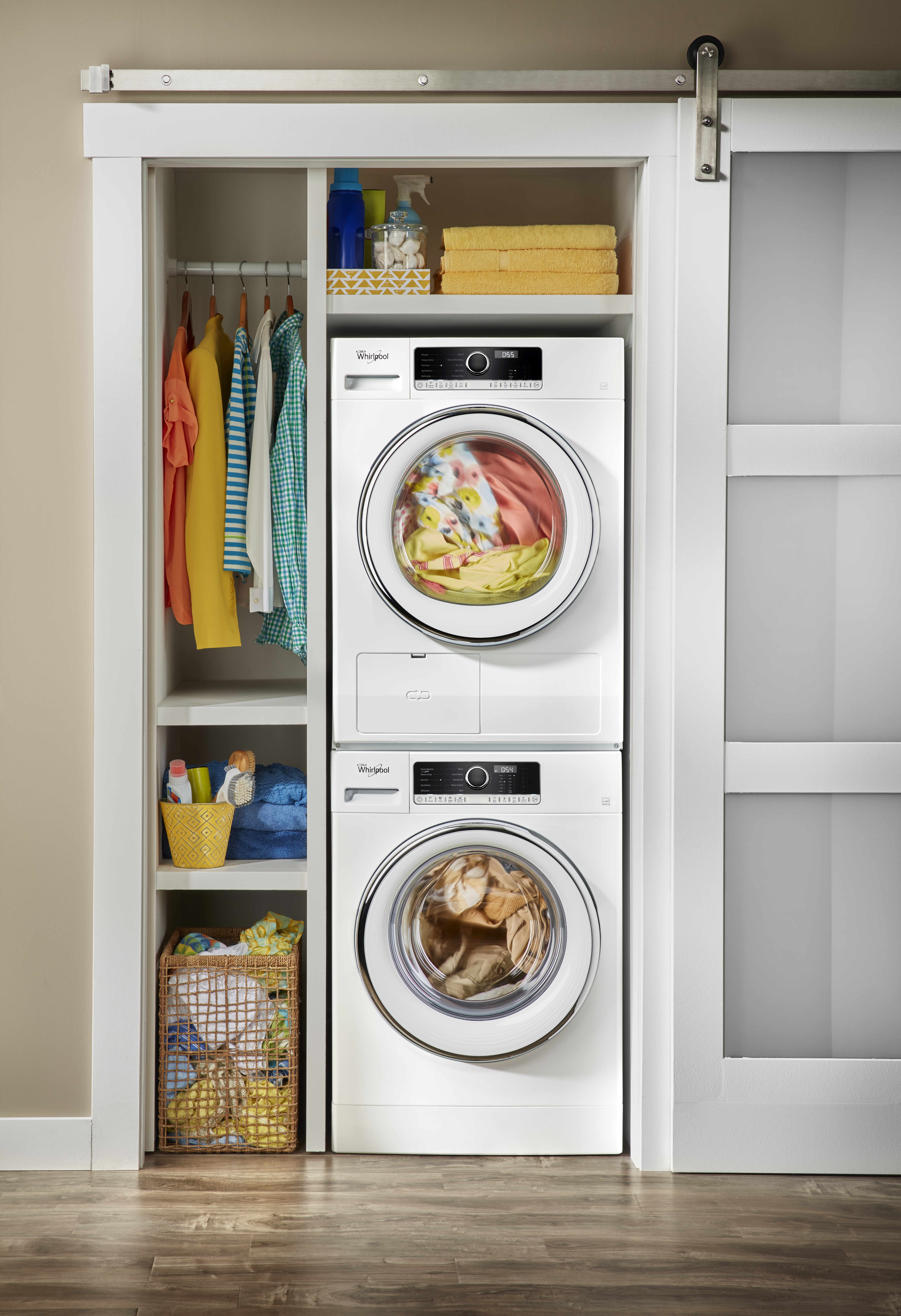 Whirlpool WPWADRE702 Stacked Washer & Dryer Set with Front Load Washer and Electric Dryer in White