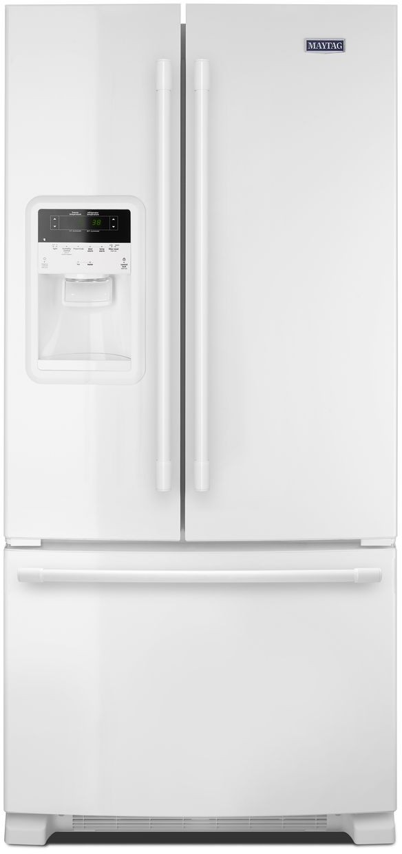 Maytag Mfi2269frw 33 Inch French Door Refrigerator With Powercold Beverage Chiller External Dispenser Wide N Fresh Drawer Freshlock Crispers Brightseries Led 22 Cu Ft Of Capacity And Ada Compliant White
