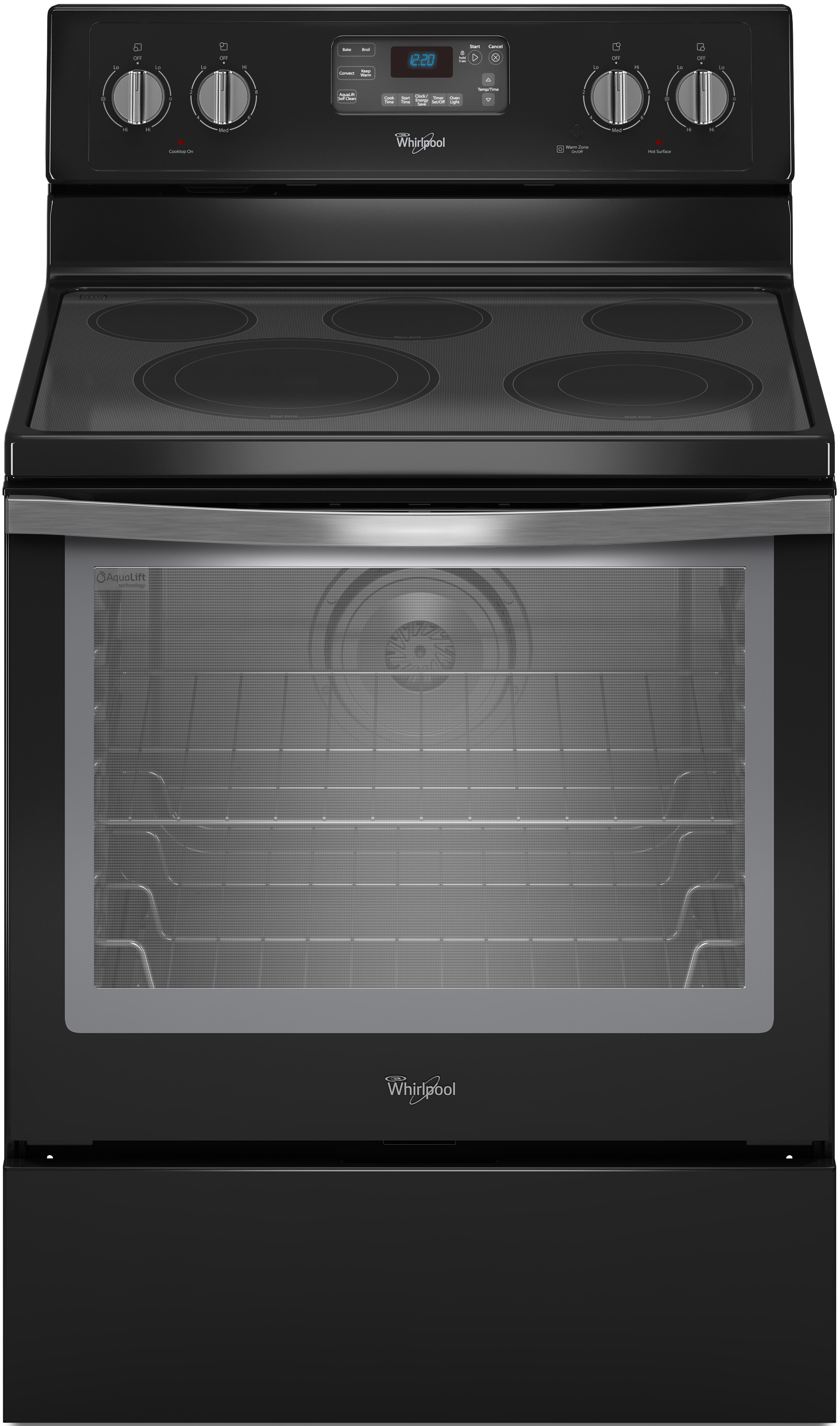 Whirlpool Wfe540H0Ee 30 Inch Freestanding Electric Range With Convection,  Accubake, Flexheat, Aqualift, 5 Smoothtop Elements, 6.4 Cu. Ft. Convection,  Oven Easyview Oven Window And Storage Drawer: Black Ice